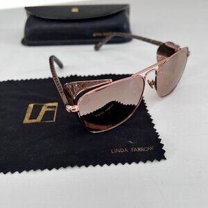 Linda Farrow Rose Gold Titanium Snakeskin Folding Blinker Aviator Sunglasses